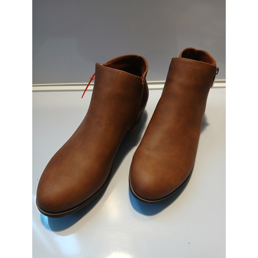 Nautica Women Brown Faux Leather Side‎ Zip Ankle Boots Low Heel
